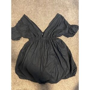 Windsor Black V Neck Puffed Sleeve Gathered Waist Mini Dress Size S